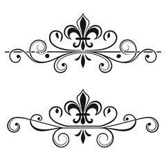 Minimalist fleur de lis decorative dividers for modern stationary designs clean black scrollwork ornaments for document formatting elegant symmetrical flourishes for refined graphic assets. © MST. JANNATUL