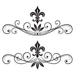 Elegant fleur de lis flourish vector with subtle leaf accents, ideal for sophisticated invitations, decorative page borders, or royal-themed graphic designs. © MST. JANNATUL