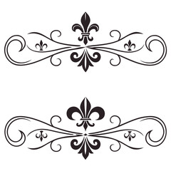 Detailed vintage decorative floral swirl ornament with fleur de lis in top and bottom sections, perfect for graphic assets. © MST. JANNATUL