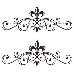 Stylized double infinity flourish with fleur de lis emblem, classic decorative element for wedding invitations, elegant stationery, vintage graphic design, ornate borders. © MST. JANNATUL