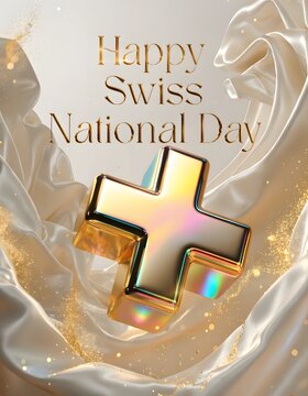 Happy swiss national day golden cross silk.