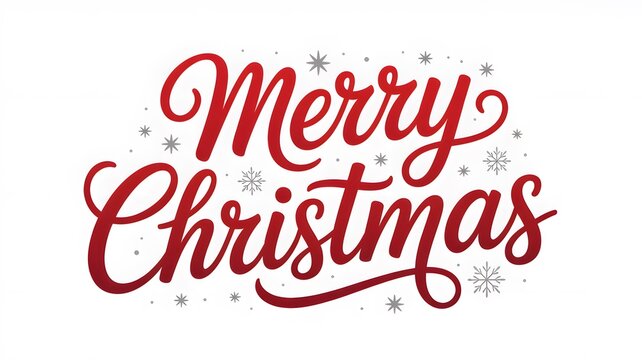 Merry christmas festive red calligraphy text design with silver snowflakes