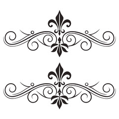 Set of decorative calligraphic dividers with fleur de lis accent elegant swirl borders for retro page layout design artistic floral scrollwork flourish for premium brand identity ornamenting. © MST. JANNATUL