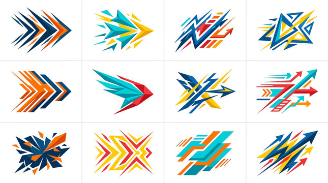 Collection of dynamic arrow and speed vector icons.