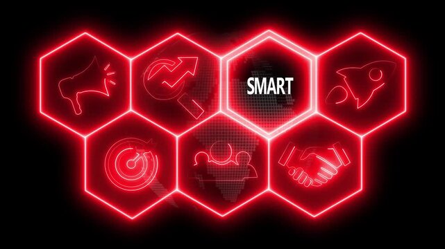 Business concept animated on abstract technology background with rotating world map icon. Business, Technology, Internet and networking concept