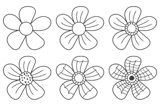 Black and white floral collection six unique flower designs