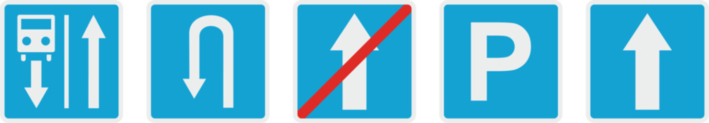 Road traffic signage icons set with parking restriction © MDBAKUL