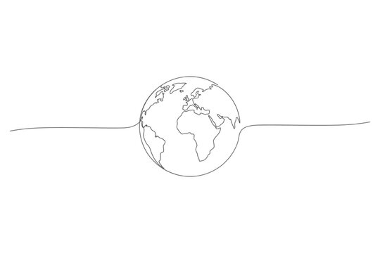Simple one line sketch of earth globe minimalist artistic vector minimalist continuous illustration geography