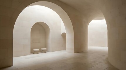 Fototapeta premium Minimalist architectural interior with soft natural light and smooth archways