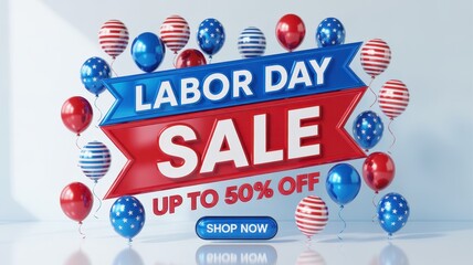 Fototapeta premium Labor day sale promotion with balloons and discount offer