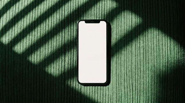 Modern phone mockup on green corduroy showcase your app or website design