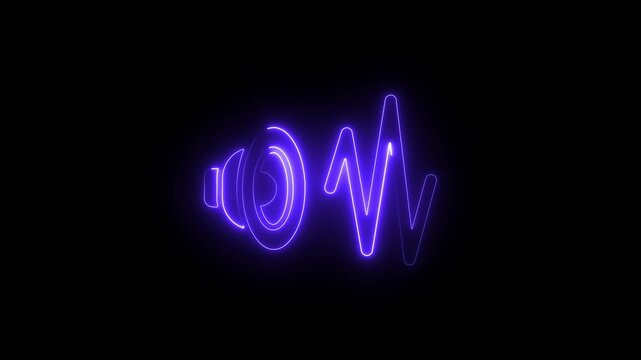 Glowing blue neon speaker icon on a dark background. speaker, neon, blue, glowing, icon,  volume, loudspeaker, 