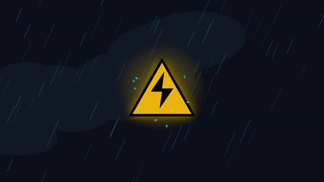 Motion of Warning Sign with Lightning Bolt in Dark Environment for Safety Awareness.