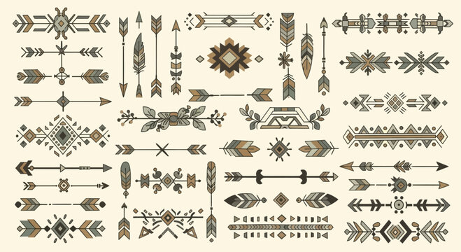 Collection of Native American Inspired Tribal Arrows and Ornaments.