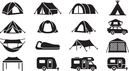 Black and white of houses, tents, vehicles, and a tipi home © hosneara_studio