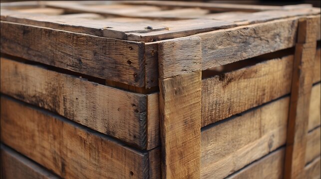 Rugged wooden crate joints and weathered pine planks