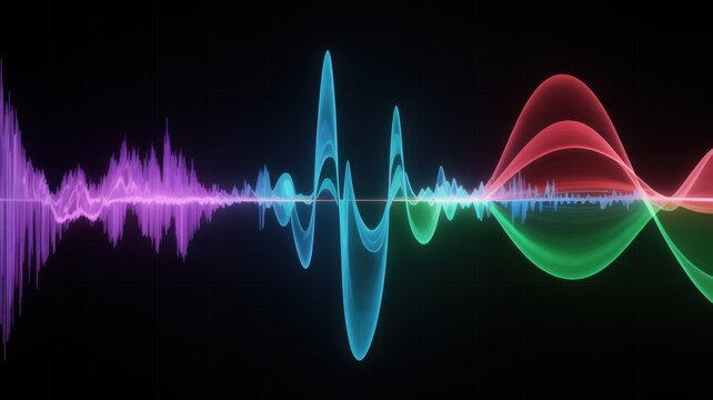 Vibrant Sound Wave Visualization With Neon Light Spectrum On Black Background