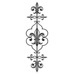 Intricate vertical ornamental divider with fleur de lis elements and detailed scrollwork elegant vintage decorative motif for invitations and graphic design projects symmetrical pattern. © Sobur