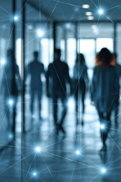 Business professionals connected by digital network in modern office