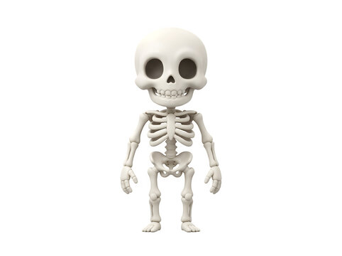 Cute cartoon skeleton character isolated on transparent background