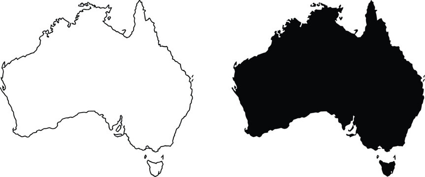 Australia continent map outline and vector illustration