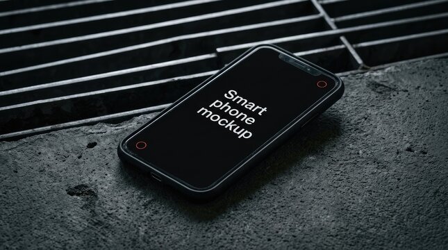 Realistic phone mockup on grungy surface showcase your app or website design