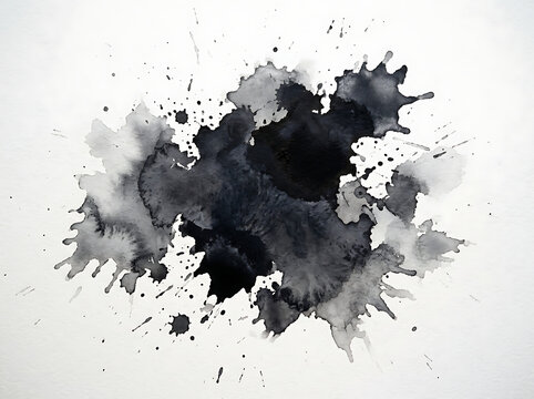Black Ink Splash Watercolor Splatter on White