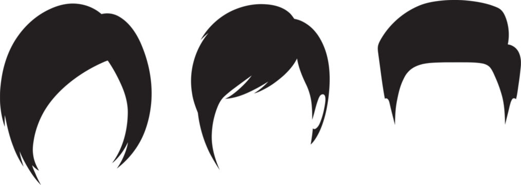 Men's hairstyle icon set featuring modern haircut silhouettes and man hair styles in outline, solid and colored vector designs for barber shops, salons, grooming services and fashion concepts.