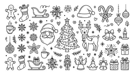 Obraz premium Hand Drawn Christmas Doodles Collection Festive Holiday Elements.