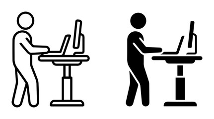 Fototapeta premium Standing Desk Icons, Ergonomic Workstation Silhouettes, Adjustable Height Office Setup