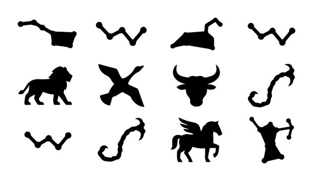 Zodiac Constellations Vector Set, Astrology Symbols, Celestial Icons