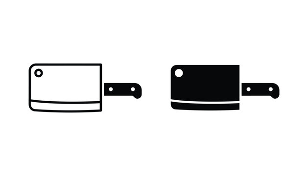 Meat cleaver vector icon isolated on white Black and white outline line art and solid glyph silhouette