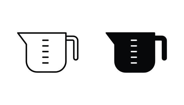 Measuring cup vector icon isolated on white Black and white outline line art and solid glyph silhouette