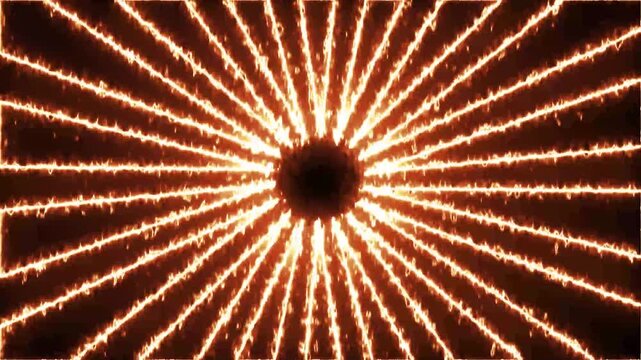 Fiery orange glowing radial lines forming a burning starburst pattern on dark background