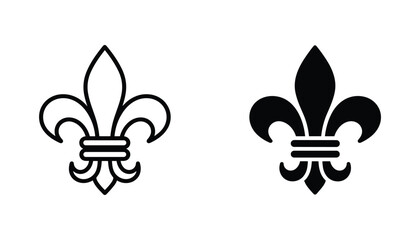 Fleur de lis vector icon isolated on white Black and white outline line art and solid glyph silhouette © VisionGrafix