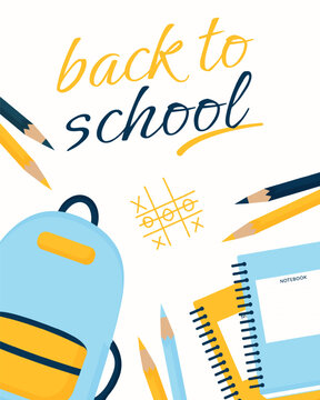 back to school background with stationery vector illustration.