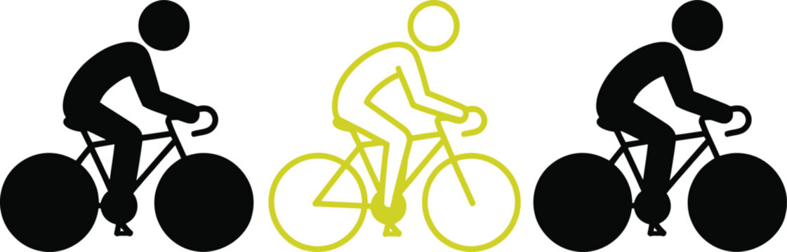 Three people riding bicycles in a row vector illustration