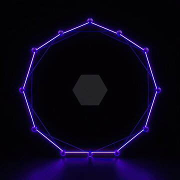 Purple neon geometric decagon frame on black
