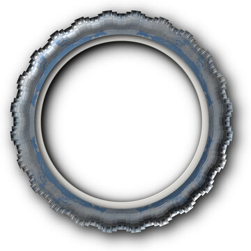 Round abstract distressed metal frame with transparent background