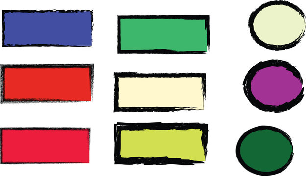 Colorful brushstroke shapes collection rectangles and circles in vibrant hues