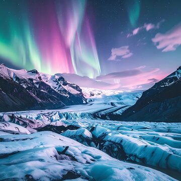 Vibrant aurora borealis over snowy mountain landscape (23)