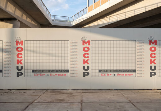 Billboard Hoarding Fence on Street Mockup