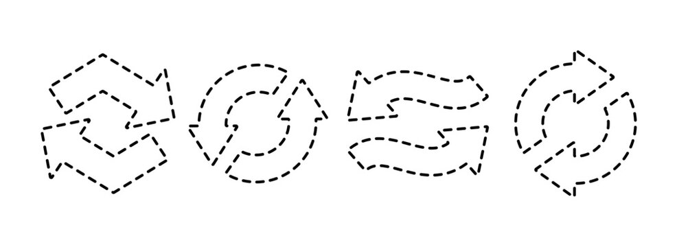 Transfer Arrows Switch Icons Set. Spin Reverse Exchange Arrow Spin Dashed Line Shapes. Recycle Transfer Flip Concept. Refresh and Restart Swap Cycle Symbols Collection Rotation Illustrations. Isolated