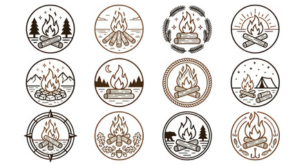 Collection of campfire icons, perfect for outdoor and adventure themes. © Tuju