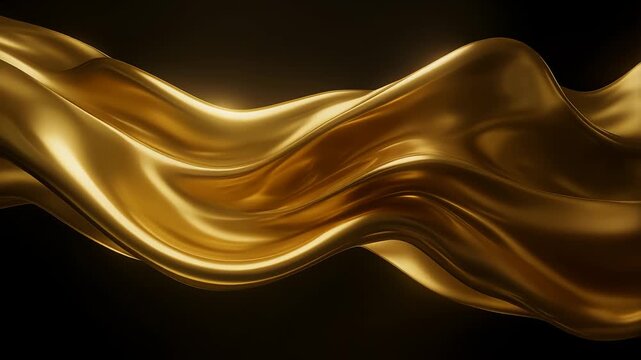 Luxurious golden silk fabric flowing in smooth elegant waves background
