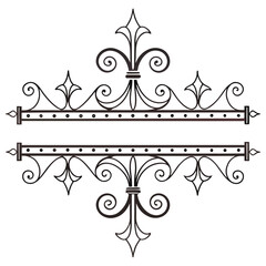 Gothic style fleur de lis split border with pointed accents and dotted lines for architectural or historical design projects featuring strong symmetrical flourishes and vintage metalwork look. © Aja