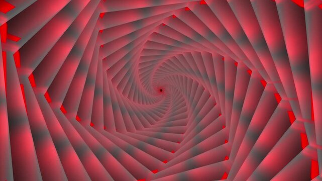 Abstract red spiral tunnel with rotating geometric shapes futuristic infinite vortex background loop