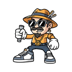 Obraz premium Hip hop man character mascot design wearing orange shirt and straw hat urban street style kuy71