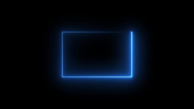 glowing neon blue color square rectangle picture frame icon animation display neon box footage shape round seamless border retro movement on black background 