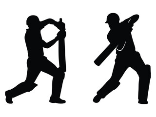 Cricket player silhouette vector, batsman ready to hit ball isolated on white background. © Abu Rayhan